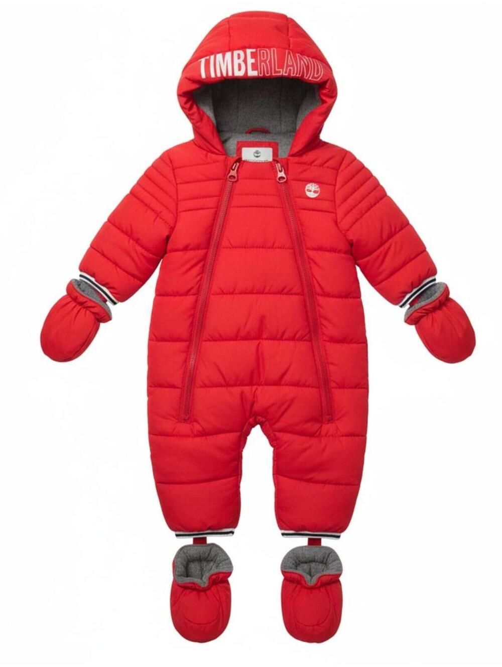 Timberland Baby Snowsuit Red Puffer Bunting Hooded One Piece Mittens 3M
